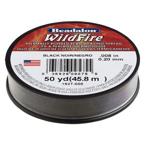 Thread, Beadalon® WildFire™, polyester and plastic, black, 0.2mm with bonded coating, 15-pound test. Sold per 50-yard spool.