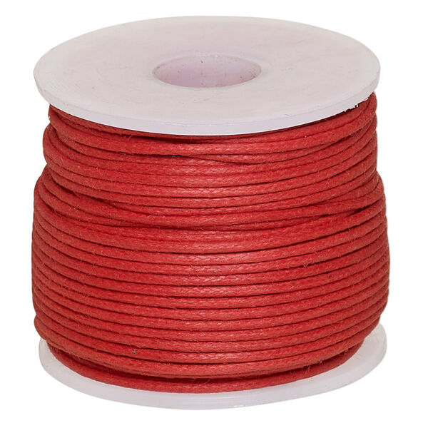 Cord, waxed cotton, red, 1mm, 20-pound test. Sold per 25-meter spool. image number 0