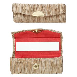 Lipstick case, rayon / gold-finished steel / glass, taupe, 3-1/2x1-1/2-inch. Sold per pkg of 2.