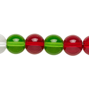 Bead, glass, transparent Christmas tones, 9-10mm round. Sold per 36-inch strand.