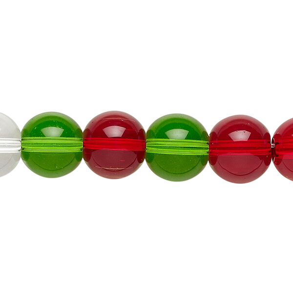 Bead, glass, transparent Christmas tones, 9-10mm round. Sold per 36-inch strand. image number 0