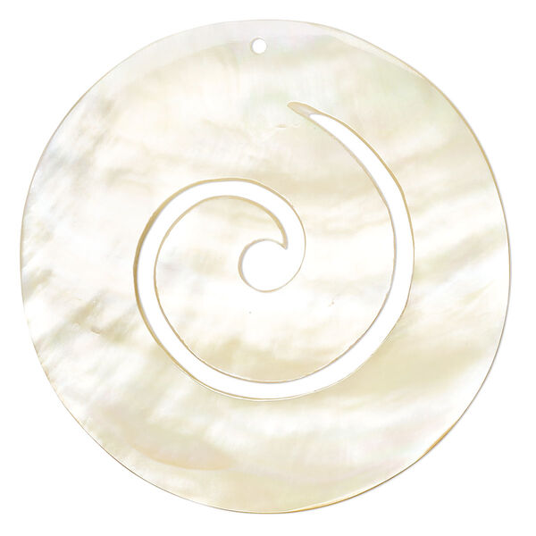 Focal, gold lip shell (natural), 50mm hand-cut top-drilled swirl round, Mohs hardness 3-1/2. Sold individually. image number 0