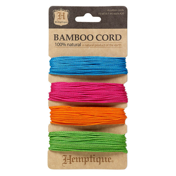 Cord, Hemptique®, polished bamboo, assorted neon, 1mm diameter, 20-pound test. Sold per pkg of (4) 30-foot sections. image number 0