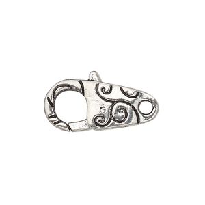 Clasp lobster claw 1pkg6 silver-plated "pewter" (zinc alloy), 24.5x11mm double-sided, antique 1-strand