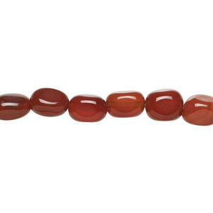 Red agate 1pkg1, pebble bead, 15 inch small to medium / dark