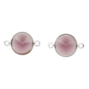 Link, Vintage Crystal™, crystal and  silver-plated brass, amethyst, 12mm rivoli. Sold per pkg of 2.