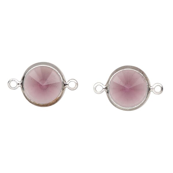 Link, Vintage Crystal™, crystal and  silver-plated brass, amethyst, 12mm rivoli. Sold per pkg of 2. image number 0