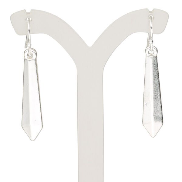 Earring, silver-plated brass and "pewter" (zinc-based alloy), 1-1/2 inches with diamond and fishhook ear wire. Sold per pair. image number 0