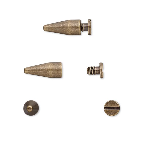 Rivet, twist-in, antique brass-plated brass, 13x5mm with 12x5mm spike and 3mm shank. Sold per pkg of (4) 2-piece sets. image number 0