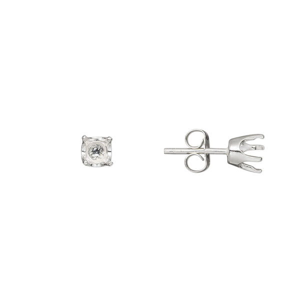 Earstud, Sure-Set™, sterling silver, 5mm 4-prong round setting. Sold per pair. image number 0