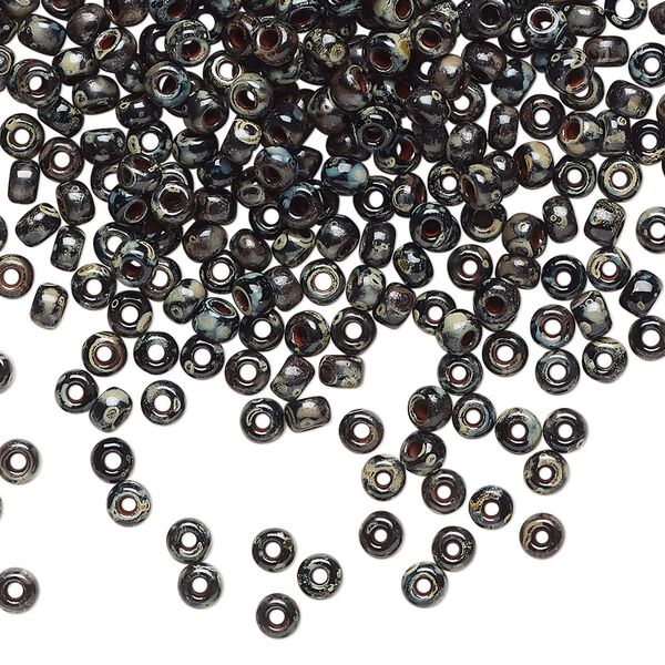 Seed bead, Miyuki, glass, pkg/50g, #8 rocaille, opaque Picasso black, (RR-4511). image number 0