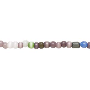 Bead, cat's eye glass (fiber optic glass), multicolored, 3-5mm round. Sold per 15-inch strand.
