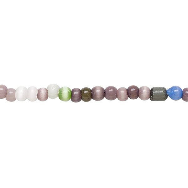 Bead, cat's eye glass (fiber optic glass), multicolored, 3-5mm round. Sold per 15-inch strand. image number 0