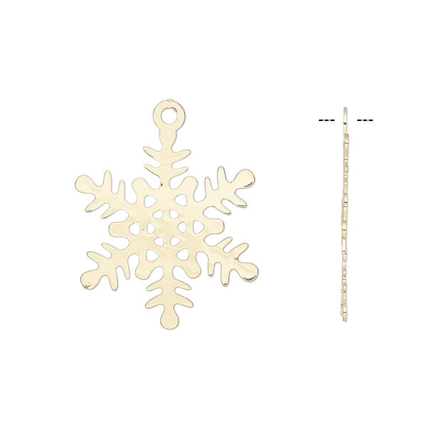 Charm, gold-finished brass, 22x22mm double-sided snowflake. Sold per pkg of 10. image number 0