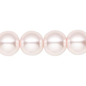 Bead, crystal pearl, light pink, 14mm round. Sold per 15-1/2" to 16" strand, approximately 25 beads.