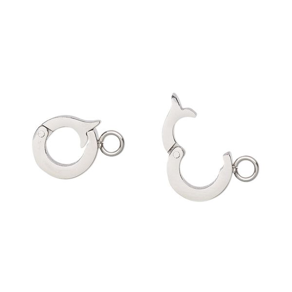Bail, stainless steel, 10mm round with snap lock and loop, 5mm grip length. Sold individually. image number 0