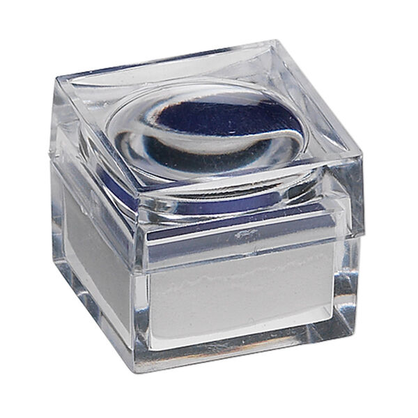 Magnifying box, 2x power, plastic and cotton foam, clear / white / royal blue, 1 x 1 x 7/8 inch. Sold per pkg of 12. image number 0