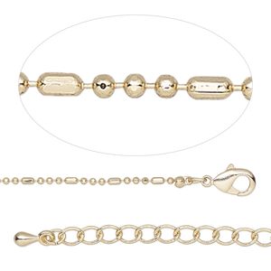 Chain 1pkg1 ball, 1.2mm fancy / lobster claw clasp, gold-finished brass 18 inch