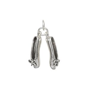 Charm, antiqued sterling silver, 16x5mm 3D pair of ballet slippers. Sold individually.