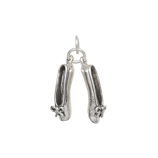 Charm, antiqued sterling silver, 16x5mm 3D pair of ballet slippers. Sold individually. image number 0