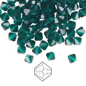 Bead 24pk emerald, Preciosa Czech crystal 5mm bicone
