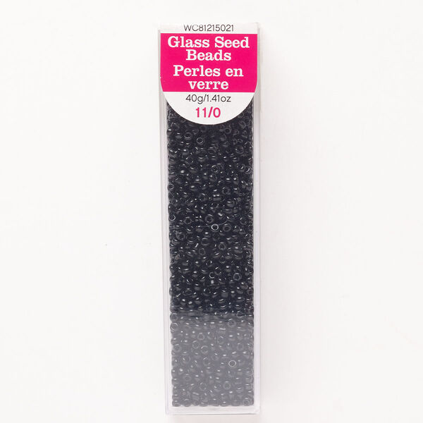 Seed bead, glass, pkg/40g, opaque black, #11 round. image number 0
