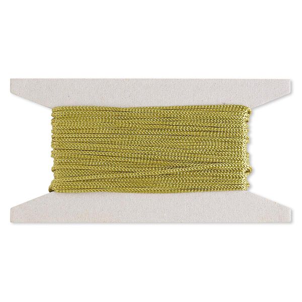 Cord, nylon, olive green, 2mm round. Sold per 25-foot card. image number 0