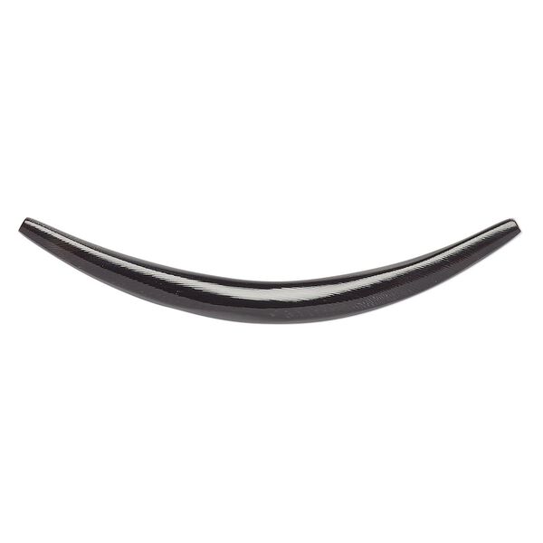 Component, horn (dyed), black, 5-7mm wide, 2-1/2 x 1/2 inch to 2-3/4 x 3/4 inch undrilled curve with tapered 3.5-4.5mm ends. Sold individually. image number 0
