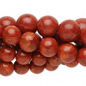 Bead mix, sponge coral (dyed), red, 8-14mm round, Mohs hardness 3-1/2 to 4. Sold per pkg of (5) 15" to 16" strands.