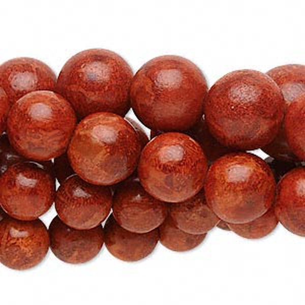 Bead mix, sponge coral (dyed), red, 8-14mm round, Mohs hardness 3-1/2 to 4. Sold per pkg of (5) 15" to 16" strands. image number 0