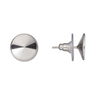 Earstud 1pkg4 Almost Instant Jewelry®, 12.5mm / 12mm rivoli glue-in setting / comfort clutch, stainless steel / acrylic 2 pair