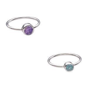 Ring, amethyst / apatite (natural) / sterling silver, 6mm and 7mm wide, size 8. Sold per 2-piece set.