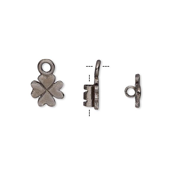 Crimp end, gunmetal-plated brass, 8mm 4-leaf clover with loop, 2mm inside diameter. Sold per pkg of 2. image number 0
