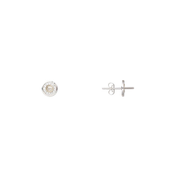 Earstud, sterling silver, 8mm round with 4mm cup and 4mm peg, fits 4-5mm half-drilled bead. Sold per pair. image number 0