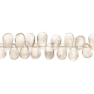 Champagne quartz 1pkg1, hand-cut top-drilled faceted puffed teardrop bead 8 inch graduated 6x4mm-9x7mm