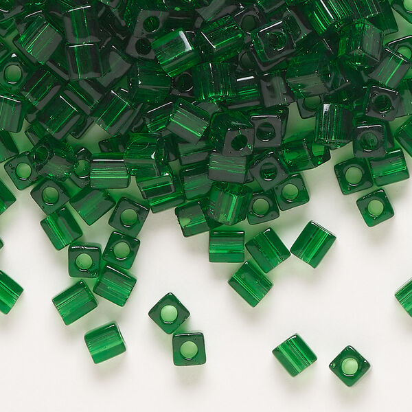 Seed bead, Miyuki 1pkg10g, glass, 3.5-3.7mm square, transparent green (SB-146) image number 0