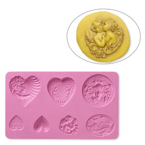 Mold, silicone, fuchsia, 6-5/8 x 4 x 3/8 inches with 22x22mm-49x47mm multi-shape. Sold individually.