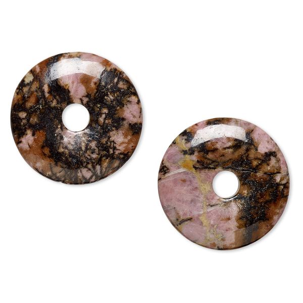 Focal, rhodonite (natural), 30mm round donut, B grade, Mohs hardness 5-1/2 to 6-1/2. Sold per pkg of 2. image number 0
