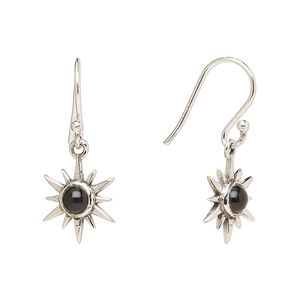 Earring, Create Compliments®, antiqued sterling silver and black onyx (dyed), fishhook, 27mm with 12mm single-sided star, 21 gauge. Sold per pair.