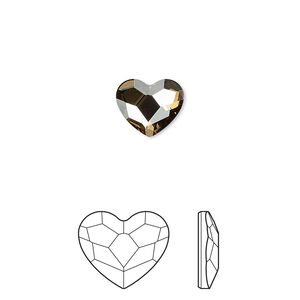 Flat back 2pk crystal golden shadow foil back, Crystal Passions® hotfix rhinestone 10x8.5mm heart 2808HF