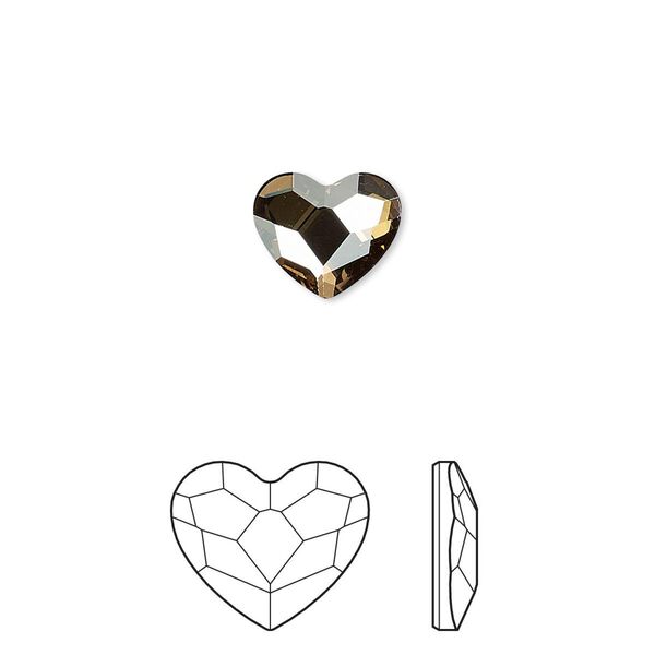 Flat back 2pk crystal golden shadow foil back, Crystal Passions® hotfix rhinestone 10x8.5mm heart 2808HF image number 0