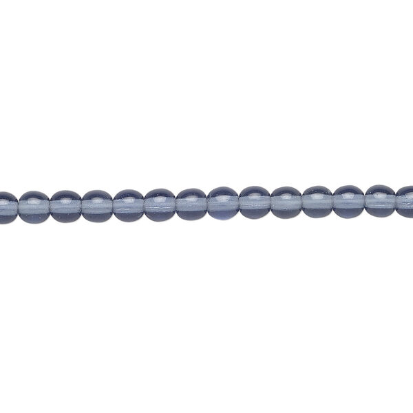 Bead, Czech glass druk, transparent Montana blue, 4mm round. Sold per 15-1/2" to 16" strand. image number 0