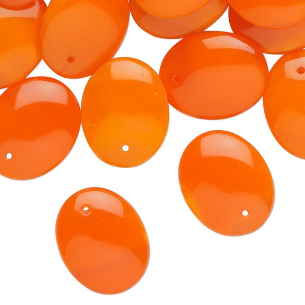 Drop, Czech glass, translucent orange, 16x13mm pressed puffed oval. Sold per 2-ounce pkg, approximately 45 beads. image number 0