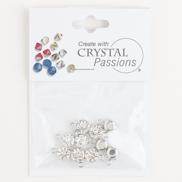 Drop, Crystal Passions®, "pewter" (zinc-based alloy) and crystal, pkg/10, 6mm round, silver finish and clear. image number 0