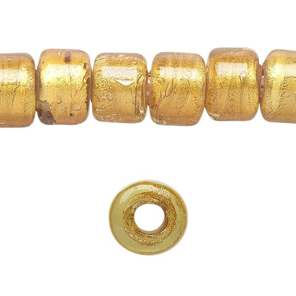 Bead, lampworked glass, semitransparent gold with fine silver foil, 12x8mm crow. Sold per 15-1/2" to 16" strand. image number 0