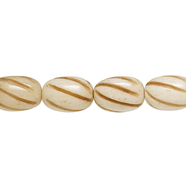 Bead, bone (dyed), antiqued, 12x8mm spiral oval, Mohs hardness 2-1/2. Sold per 15-1/2" to 16" strand. image number 0