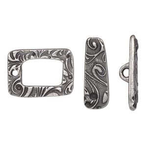 Clasp toggle 1pkg10 pewter (tin alloy), 20x15mm rectangle, antiqued TierraCast® 1-strand