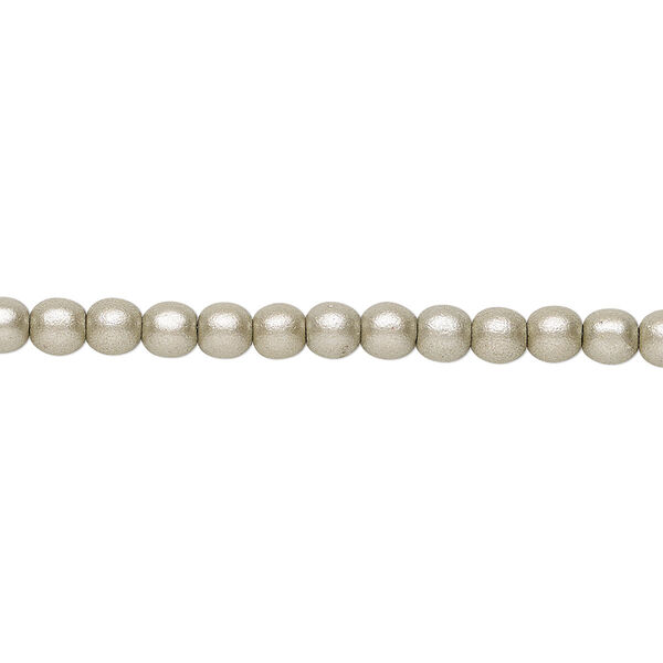 Bead, Czech glass druk, opaque satin pewter, 4mm round. Sold per 15-1/2" to 16" strand. image number 0