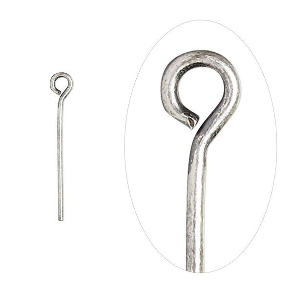 Eye pin, antique silver-plated brass, 3/4 inch, 21 gauge. Sold per pkg of 100. image number 0