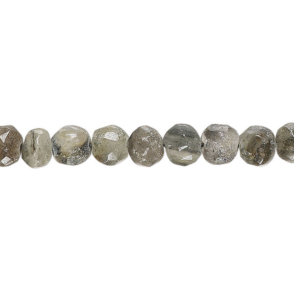 Bead, grey feldspar (natural), 5-7mm hand-cut faceted uneven round, F grade, Mohs hardness 6 to 6-1/2. Sold per 14-inch strand. image number 0